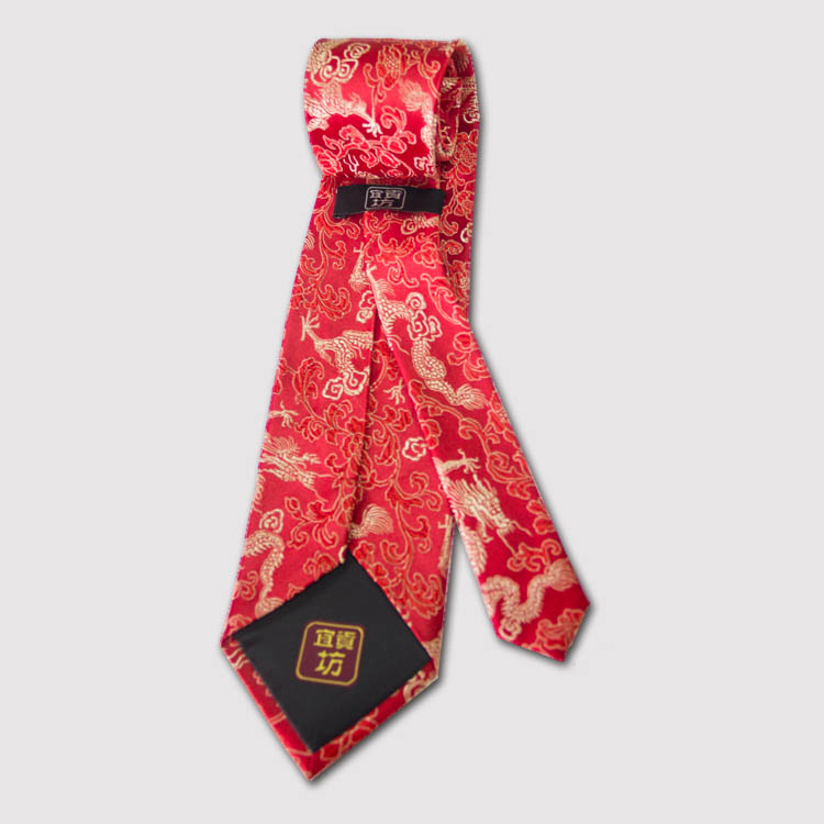 云锦红底团龙领带